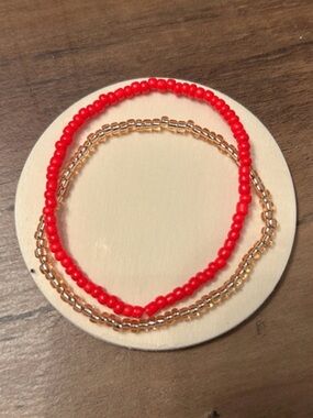 Red Beaded and Gold-Tone Layered Bracelet Set